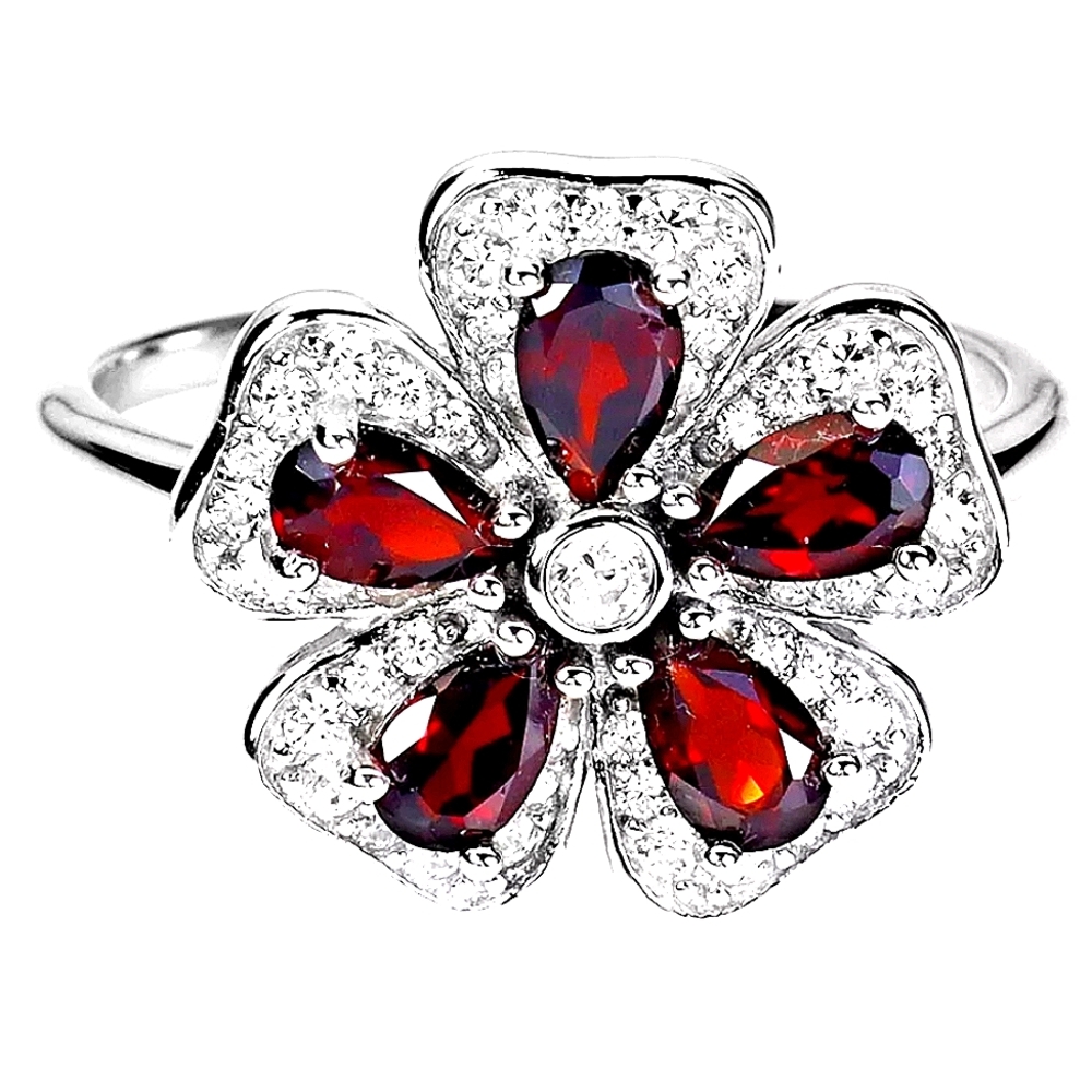 Natural Mozambique Garnet 5x3mm 925 Sterling Silver Ring  Sz 7